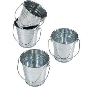 Pack of 12 Silver Mini Metal Buckets